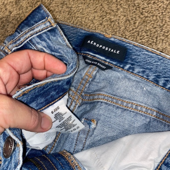Aeropostale Light Blue Distressed high-rise baggie size 0 - Picture 3 of 3